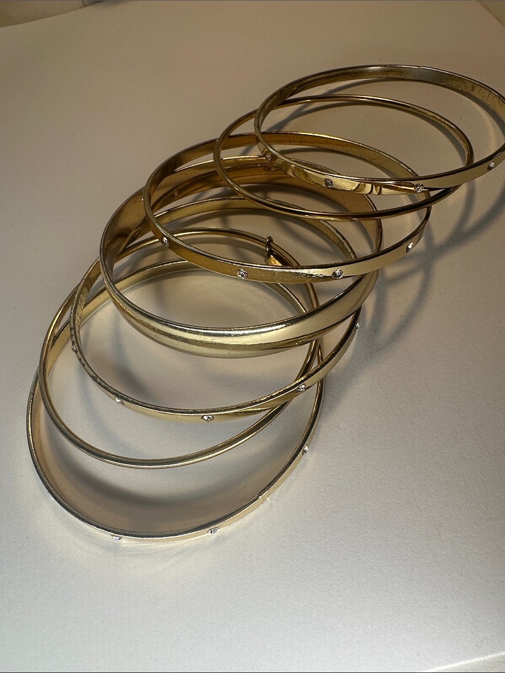 Gold Tone Stackable Bangle Bracelet Set with Crystal Accents
